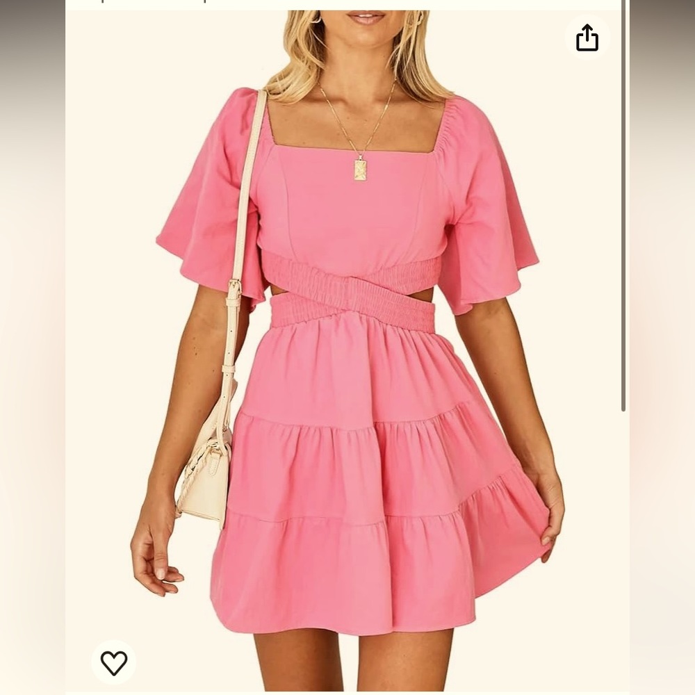 NEW Pink open back Sundress with flutter Sleeve Crossover Waist - medium